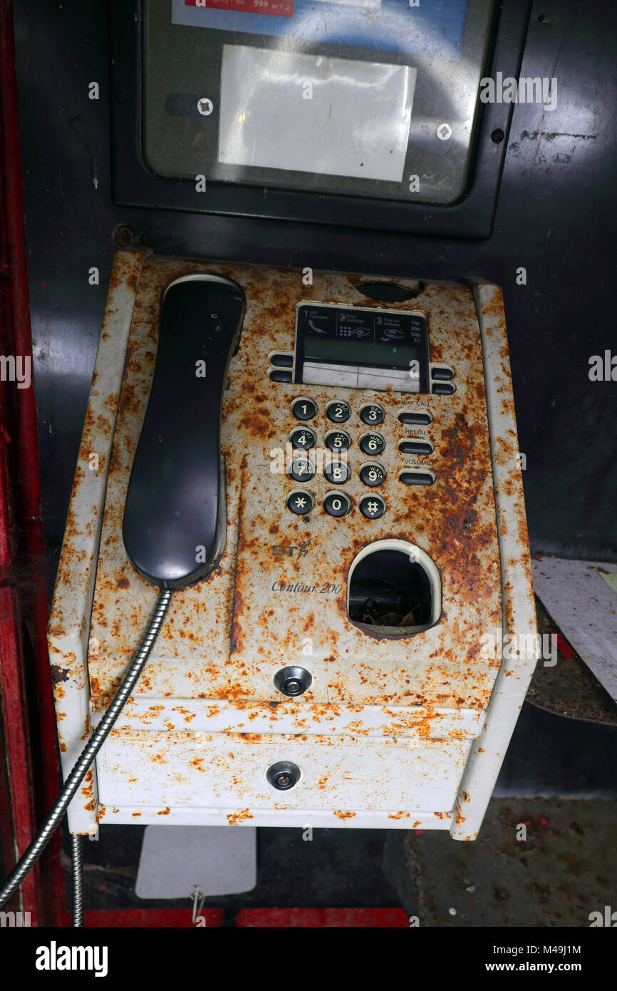 A K8 type public payphone Box located on a caravan park in Ingleton, North Yorkshire Stock Photo