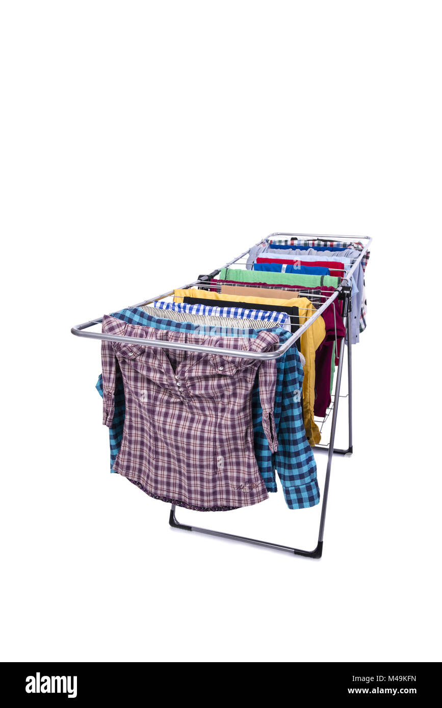 Collapsible clotheshorse isolated on the white background Stock Photo ...