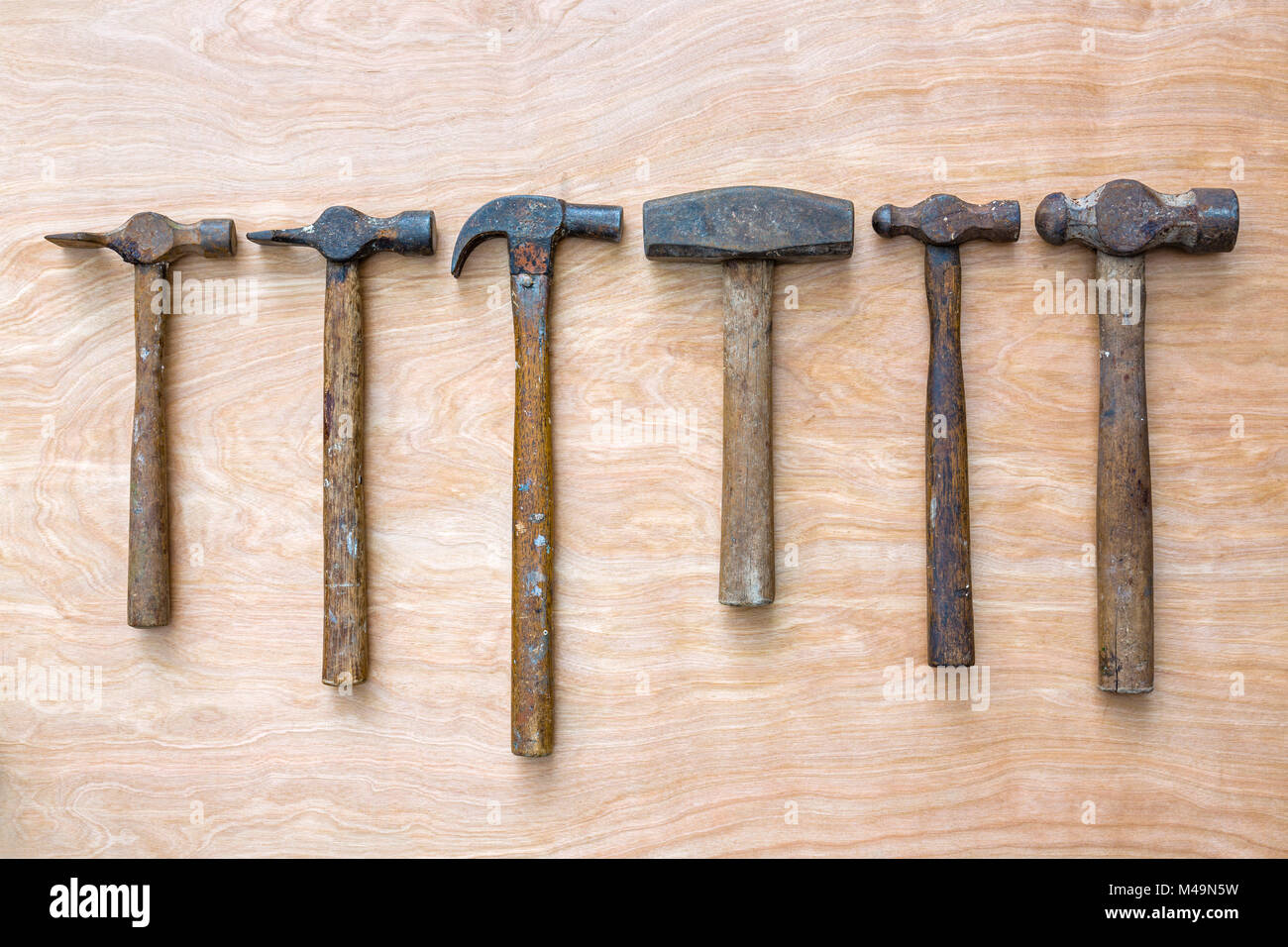 Collection of old hammers Stock Photo