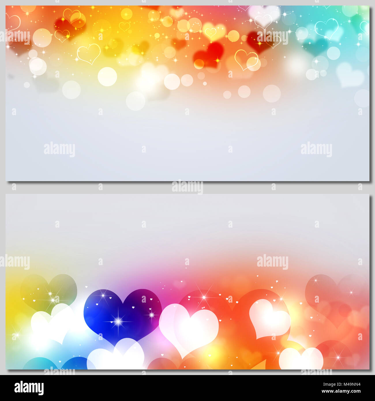 multicolor valentine bright banners with heart and lights Stock Photo