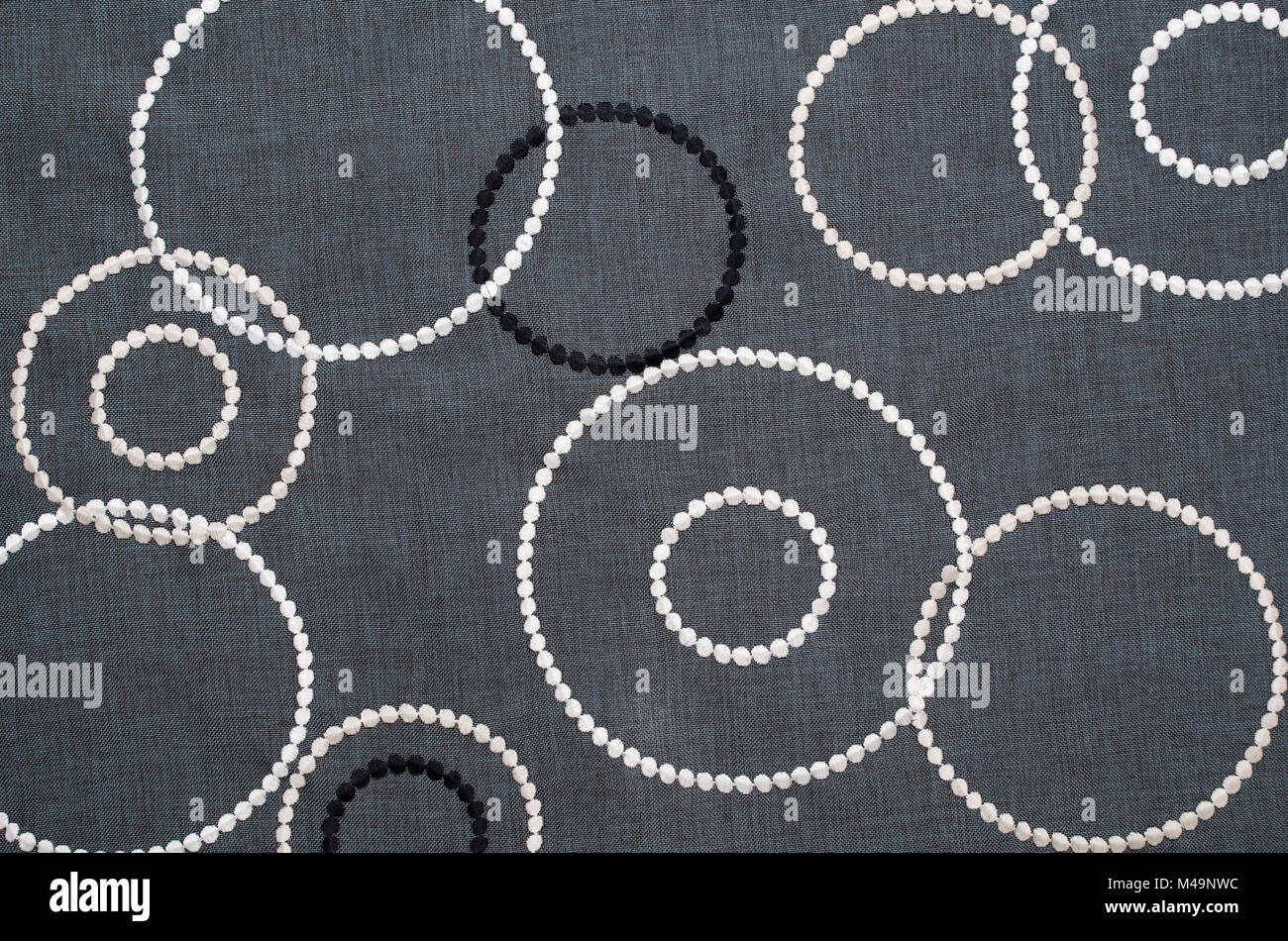 Kitchen gray table cloth texture fabric with white circles Stock Photo