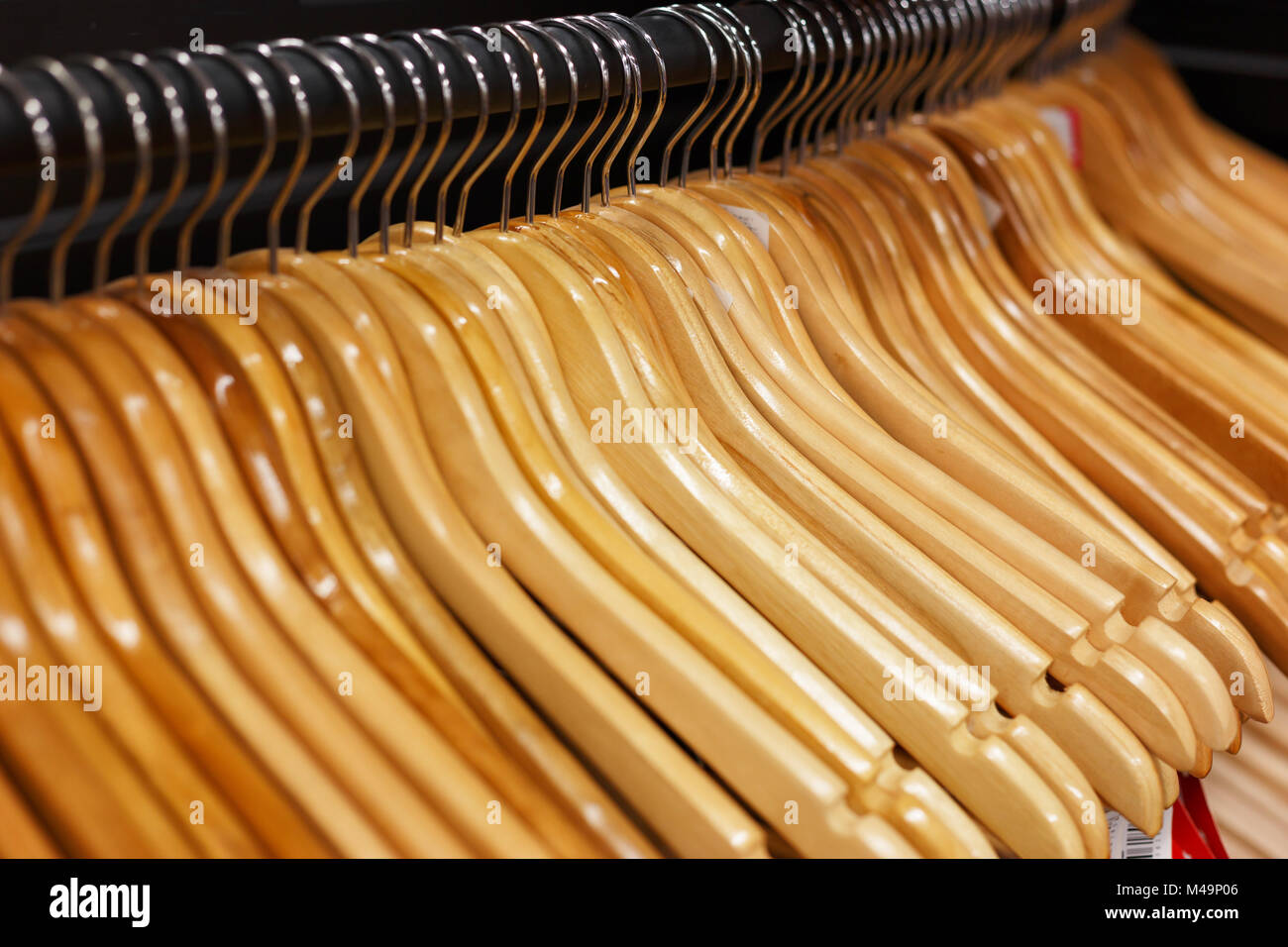 Wooden hangers in the shop Stock Photo