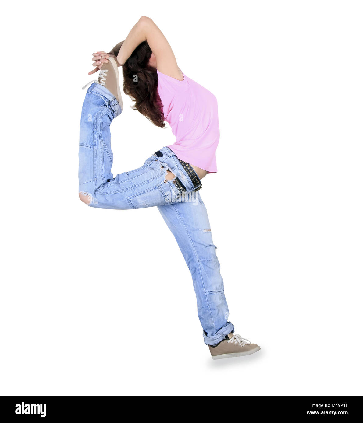 Teenager dance breakdance in action over white Stock Photo