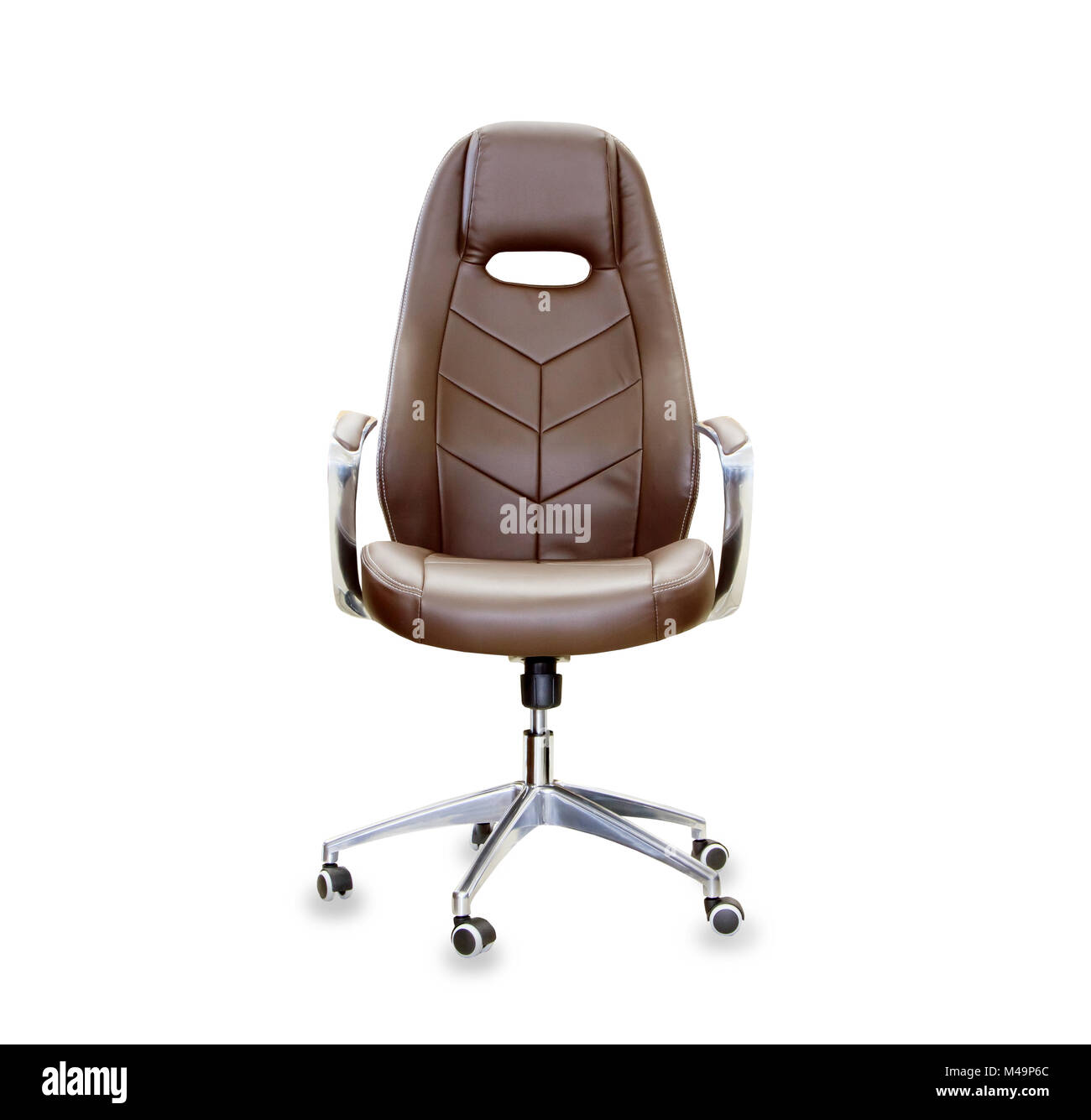 The office chair from brown leather. Isolated Stock Photo