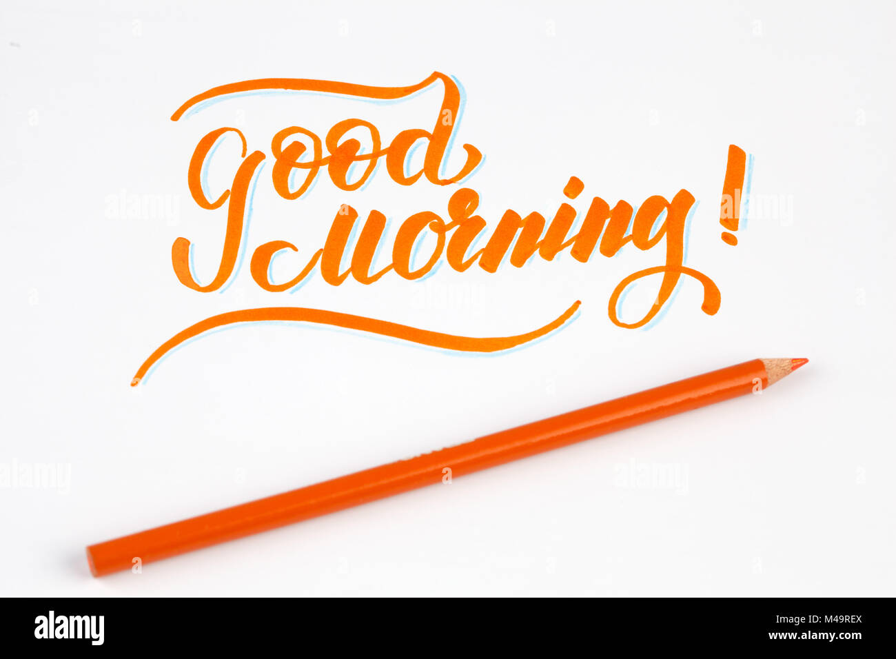 Good Morning creative brush lettering in orange color Stock Photo ...
