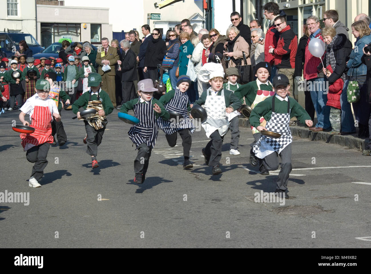 Pancake Day Children's Race Olney 2011 Stock Photo Alamy