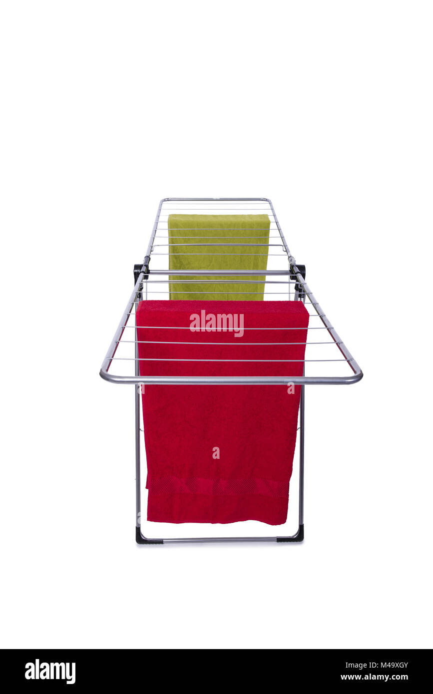 Collapsible clotheshorse isolated on the white background Stock Photo ...