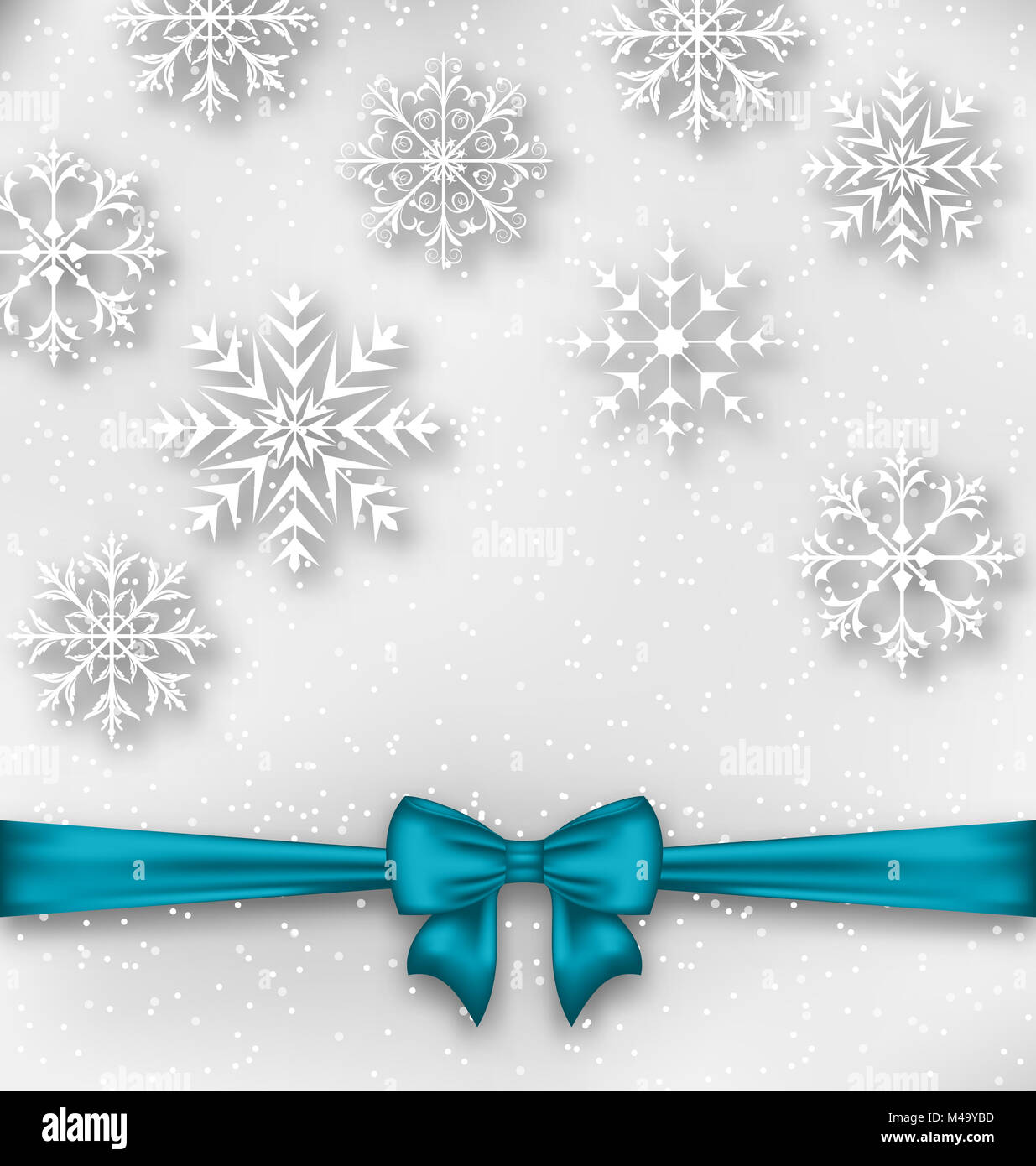Christmas wrapping with bow ribbon and snowflakes Stock Photo - Alamy