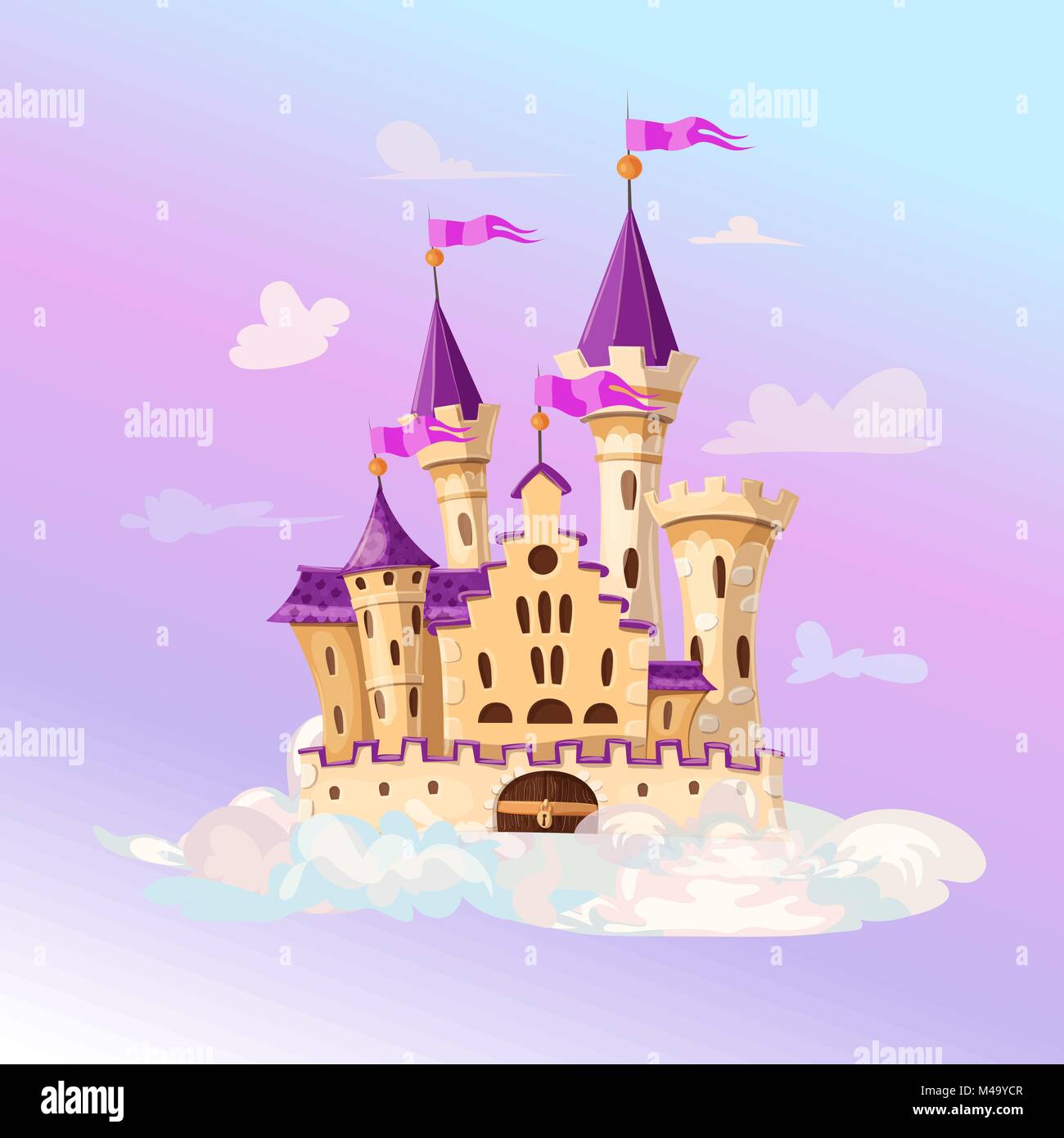 FairyTale cartoon castle. Cute cartoon castle. Fantasy flying island with  fairy tale palace in clouds. Vector illustration Stock Vector Image & Art -  Alamy