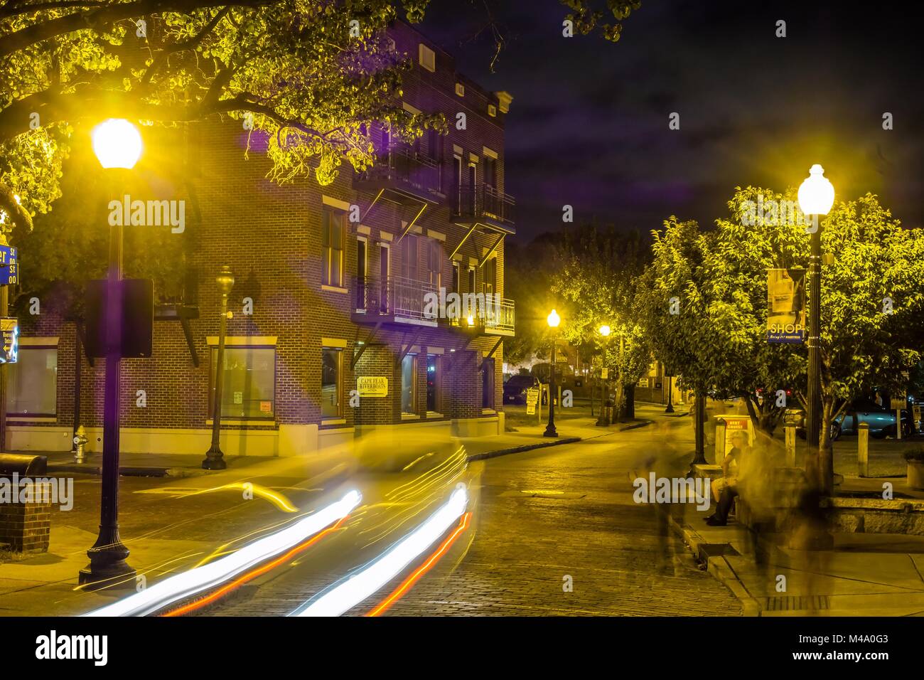 riverfront board walk scenes in wilmington nc at night Stock Photo Alamy