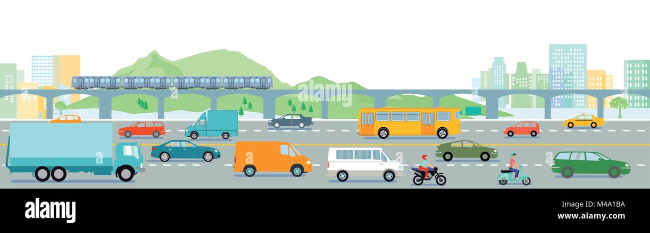 Highway with big city illustration Stock Vector Image & Art - Alamy