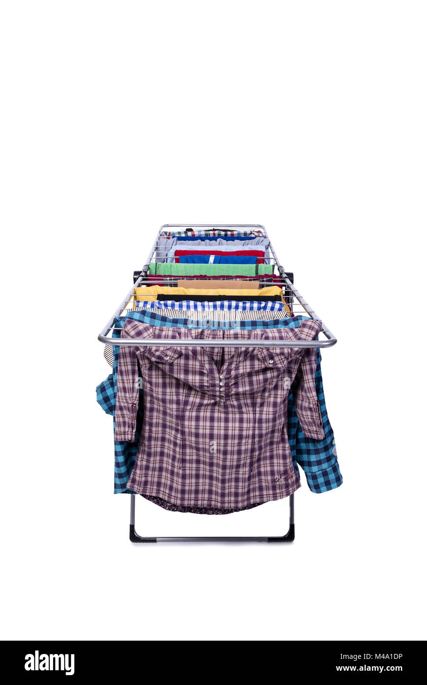 Collapsible clotheshorse isolated on the white background Stock Photo ...