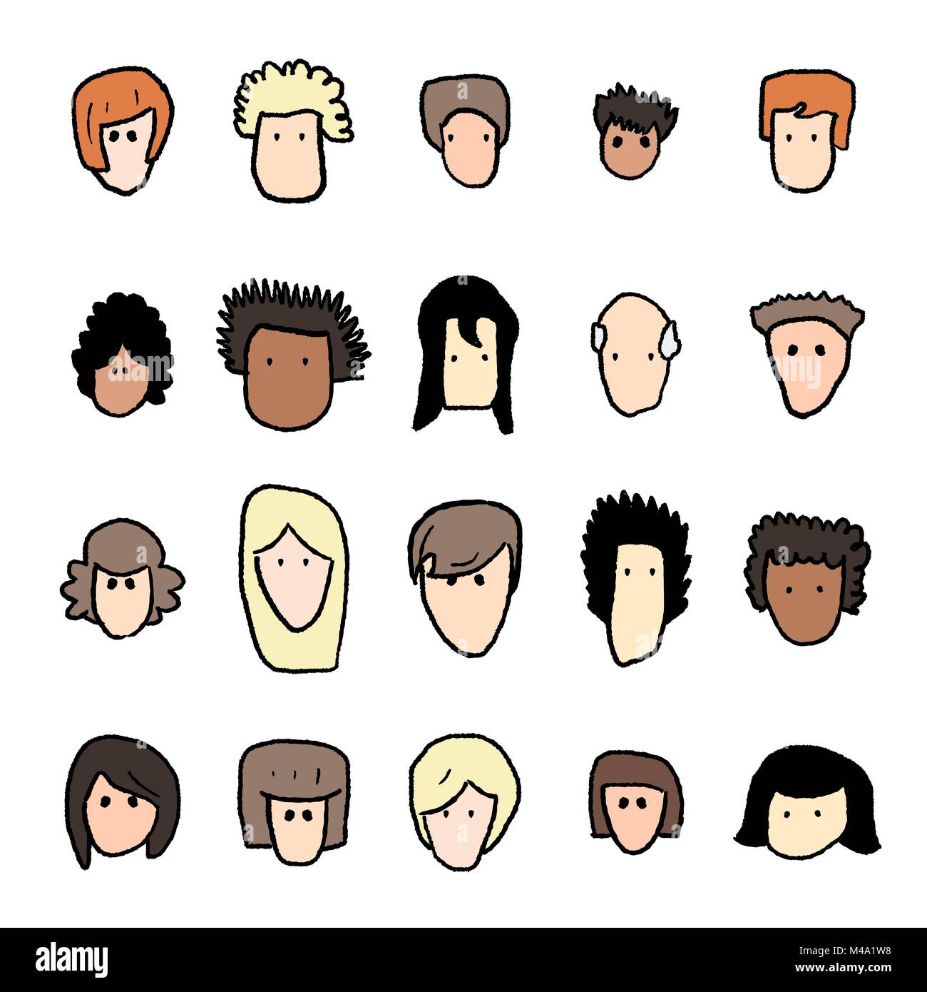 Avatar icon set - vector cartoon doodle faces and heads collection ...