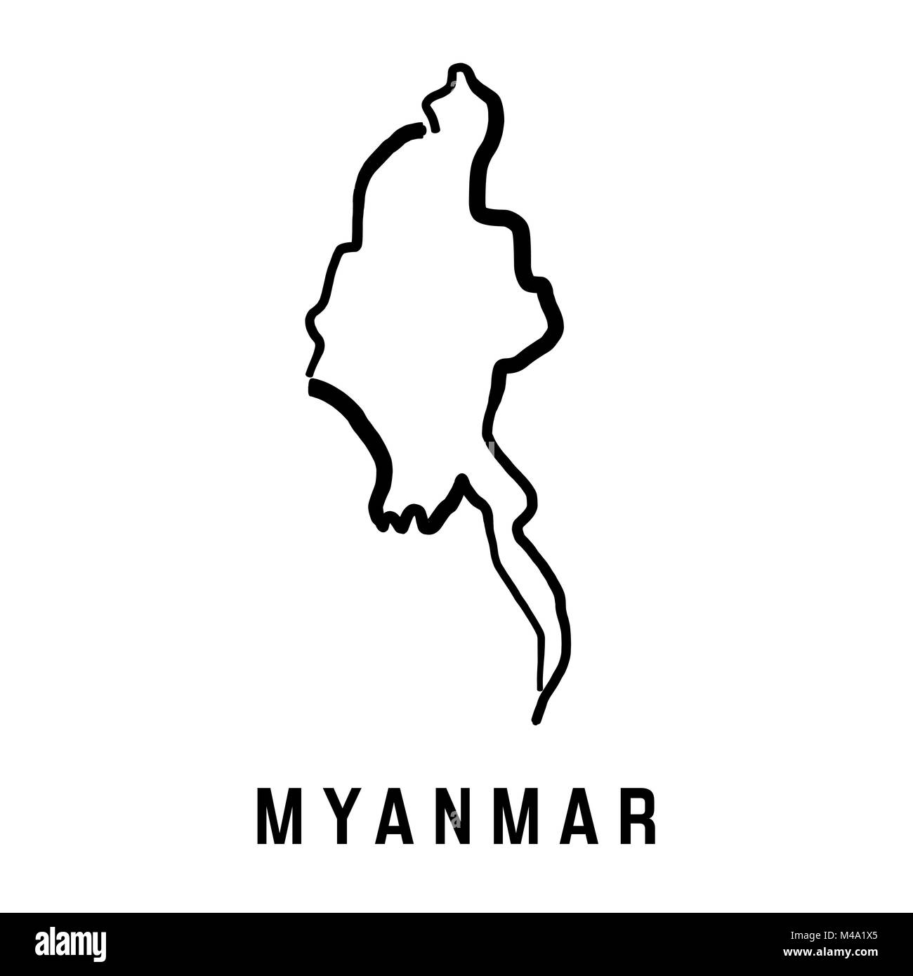 Myanmar simple map outline - smooth simplified country shape map vector. Stock Vector