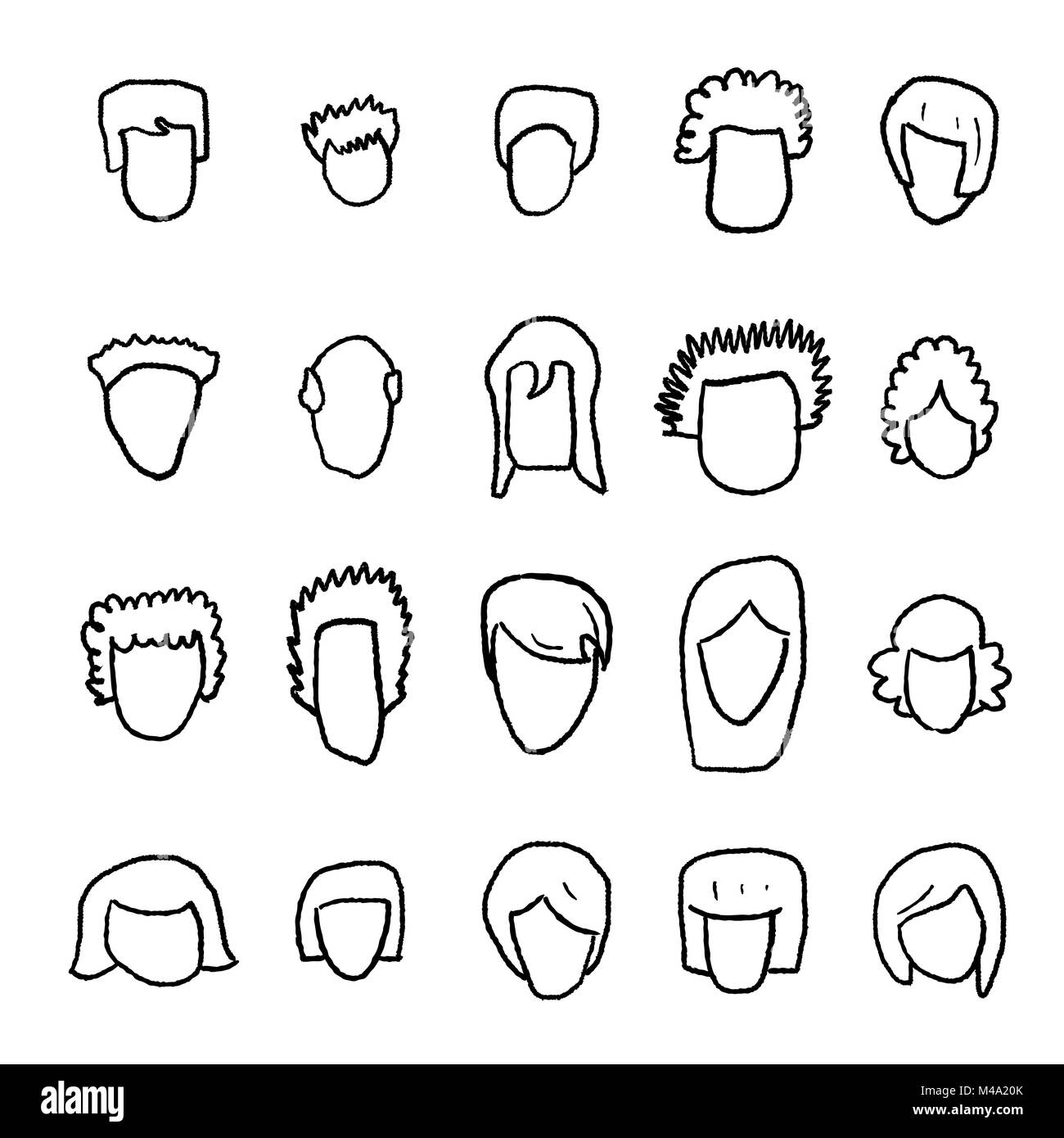 Avatar icon set - vector cartoon doodle faces and heads collection ...
