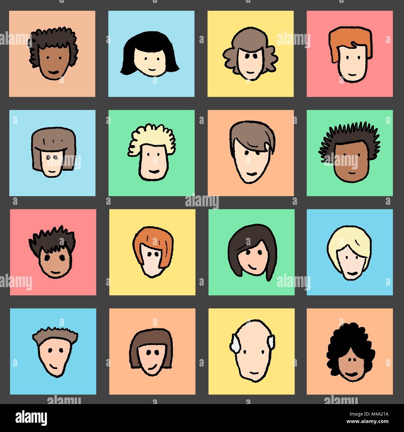Avatar vector portraits set - cute cartoon doodle face icons Stock ...