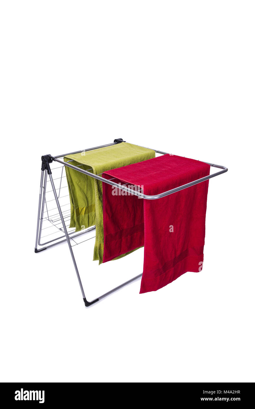 Collapsible clotheshorse isolated on the white background Stock Photo ...