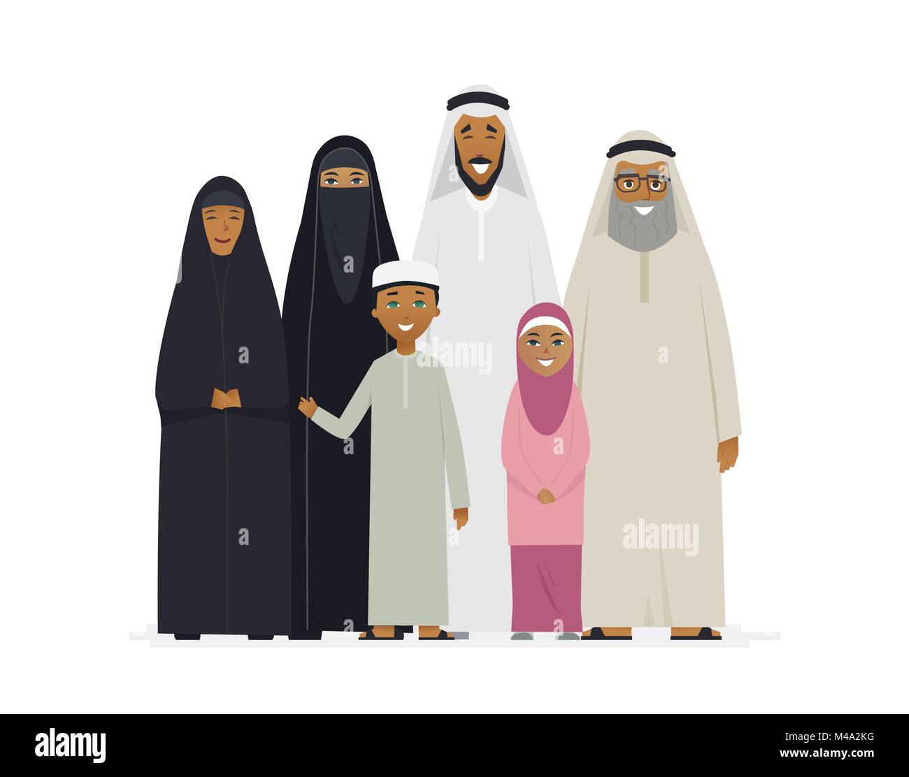 Big Muslim family - cartoon people characters isolated illustration Stock Vector