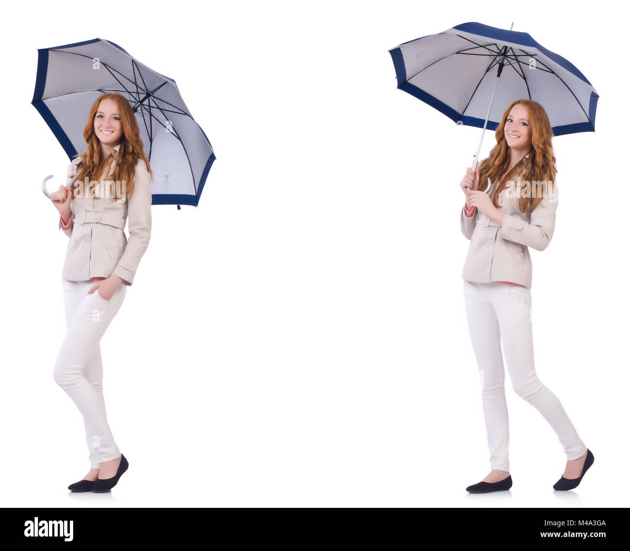 Young woman with umbrella on white Stock Photo - Alamy