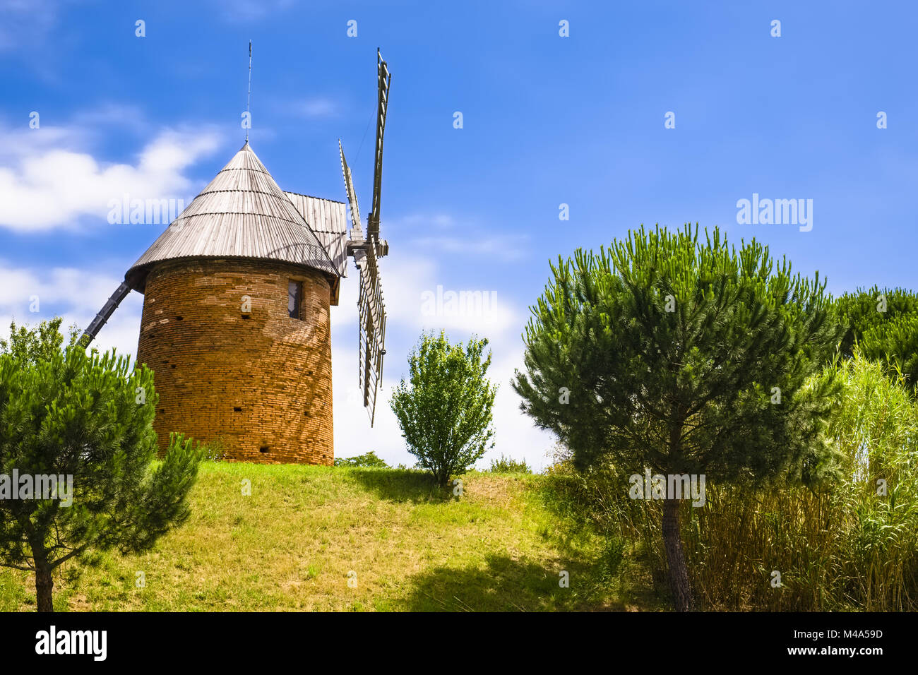 Historic wind mill near airport, Toulouse, France Stock Photo