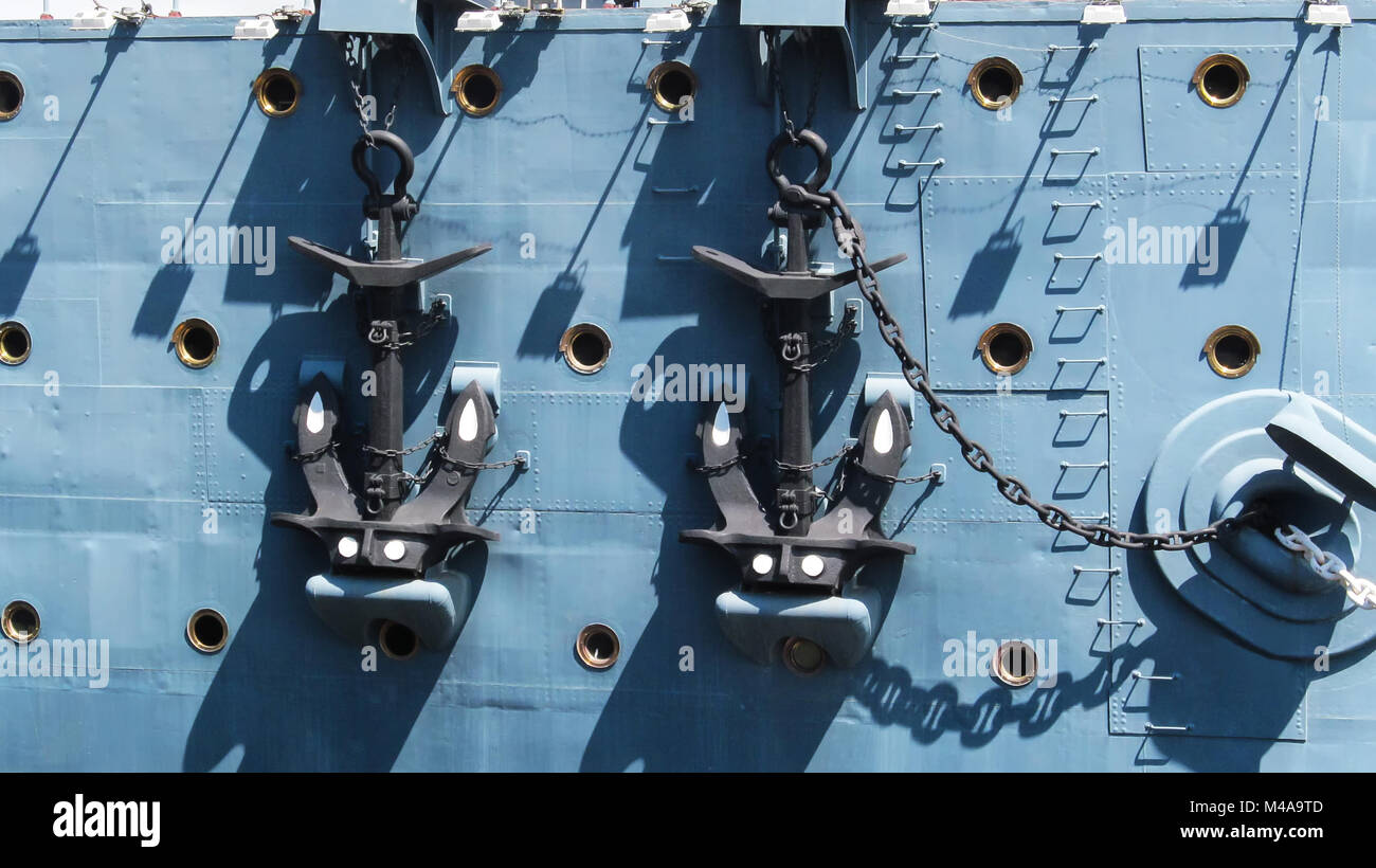 Russia, Saint Petersburg June 20, 2012 Two anchors on Board the