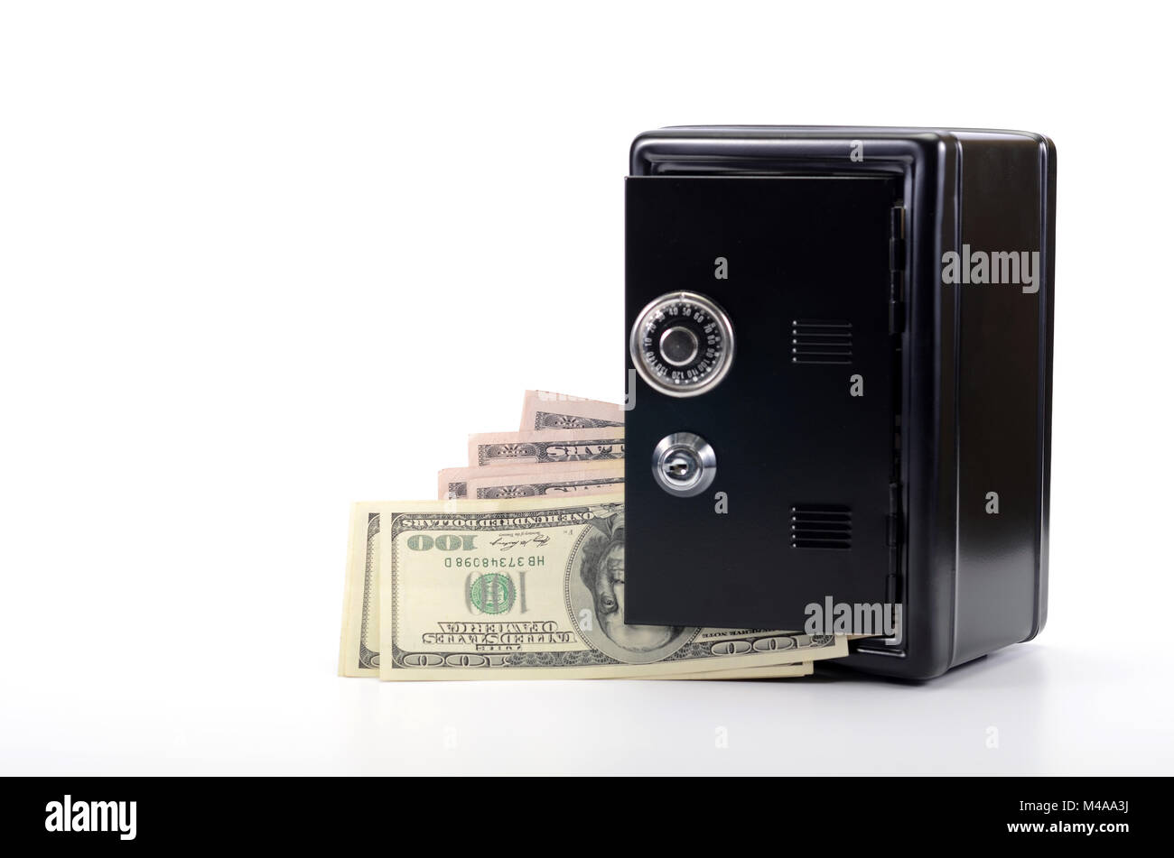Saving your money , steel safe with money, over white background, money insurance concept Stock Photo