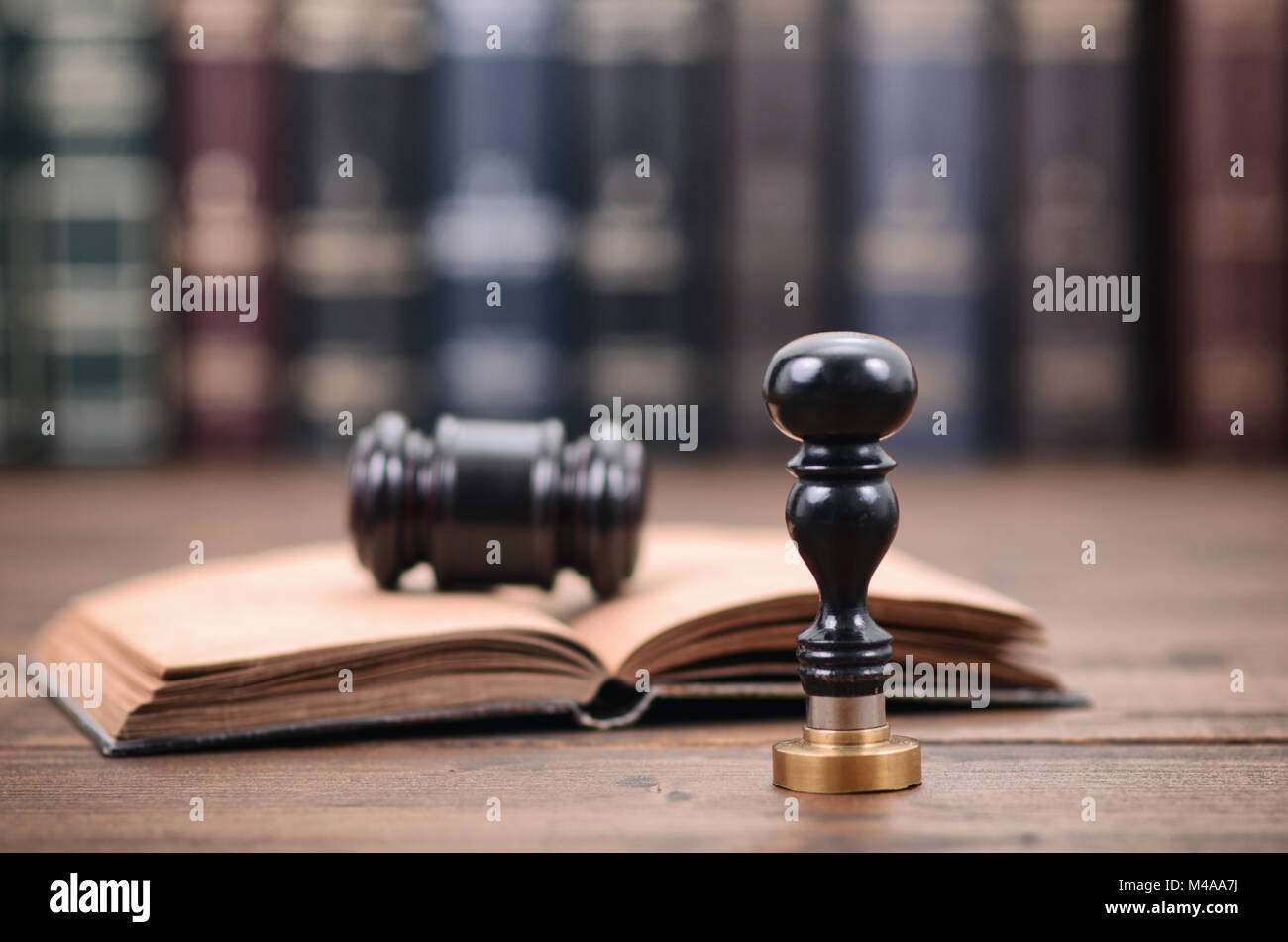 Notary seal , Judge Gavel, Notarized document concept, Legality concept. Stock Photo