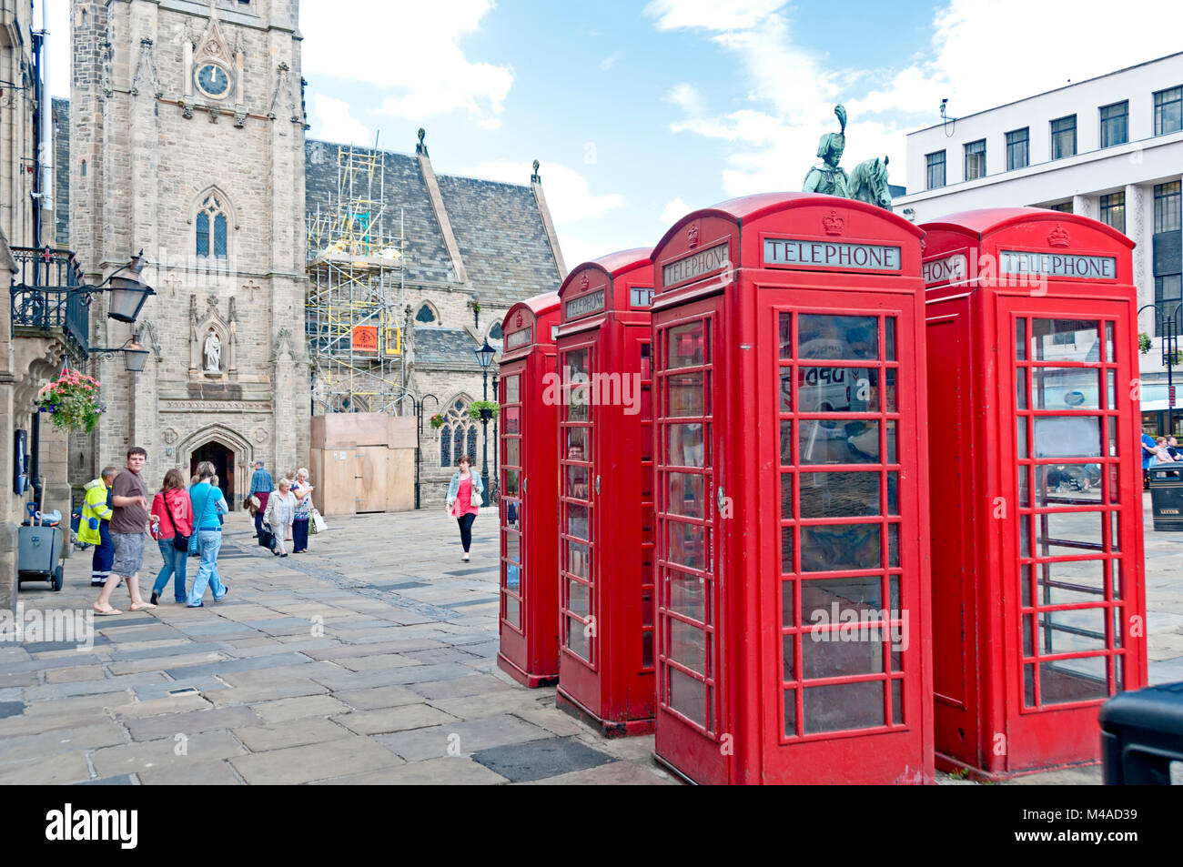 Durham (County Durham, England) Market Place with iconic red telephone