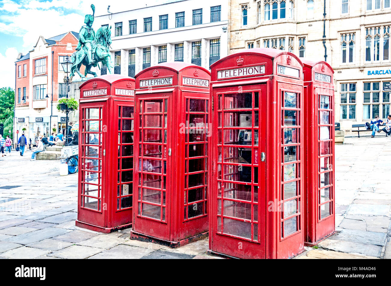 Durham (County Durham, England) Market Place with iconic red telephone