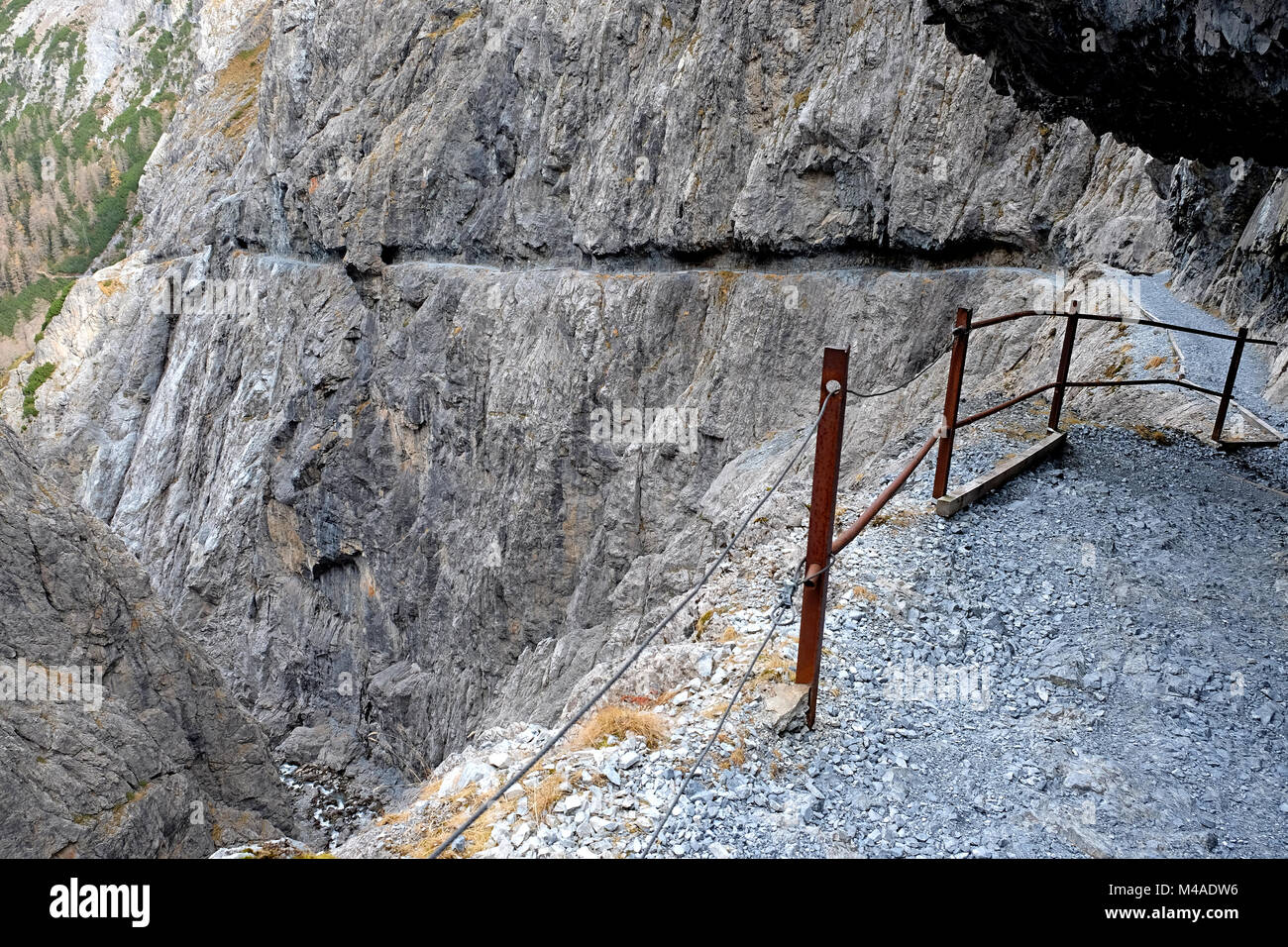 Exposed trail in the Gorge of Uina, South Tyrol, Italy, Switzerland Stock Photo