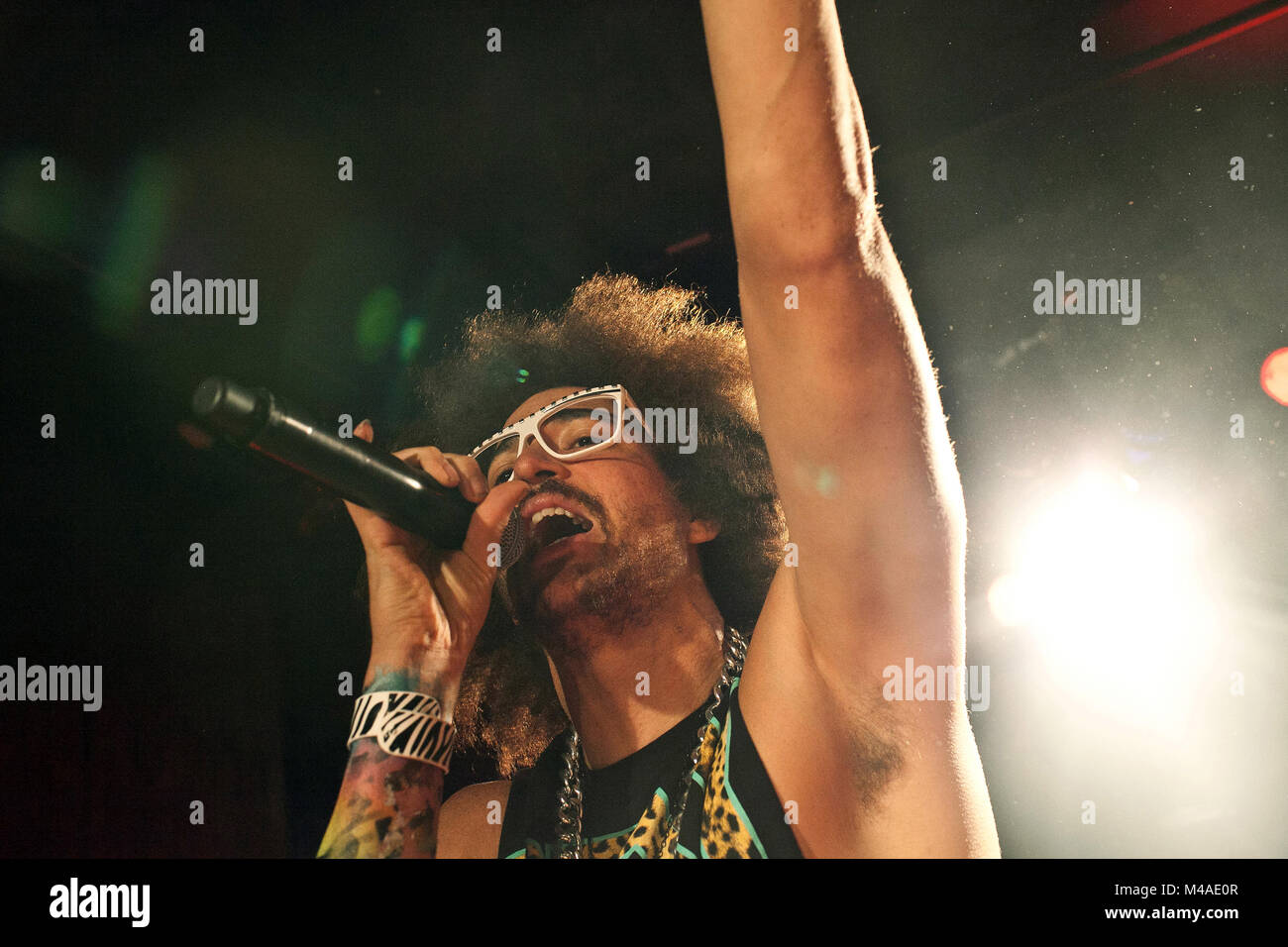 The American rap and electronic music duo LMFAO performs a live concert