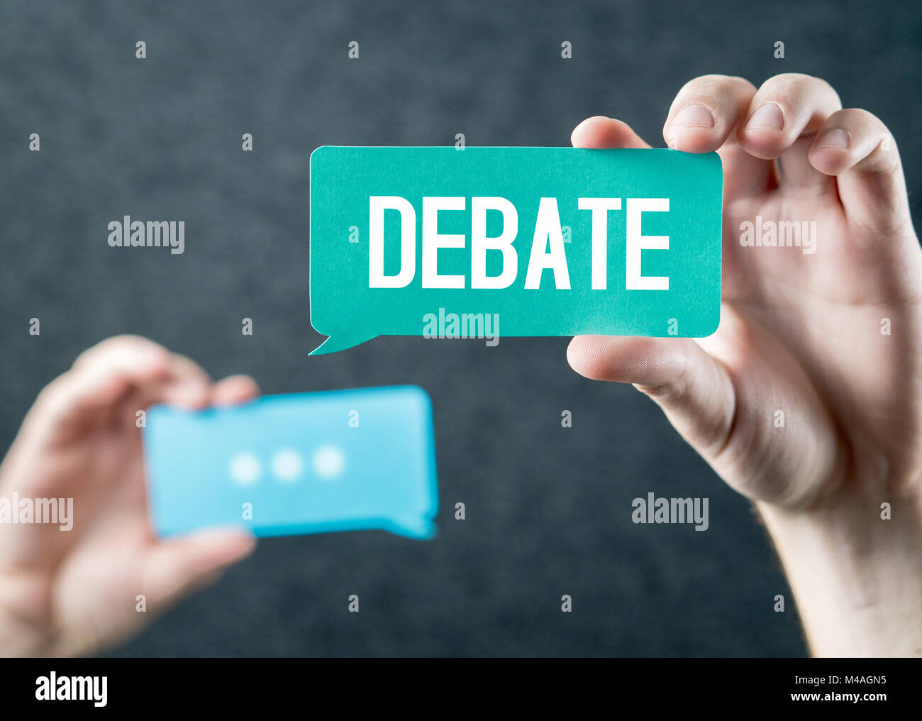 Debate, argument, controversy and disputation concept. Learning to be better speaker. Education to improve dialog. Tell opinions and thoughts. Stock Photo