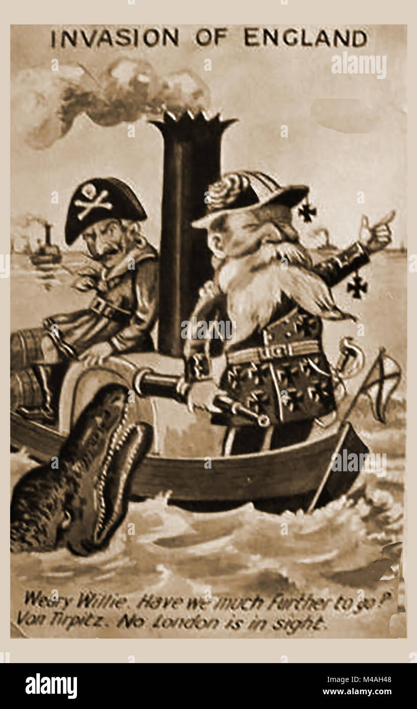 WWI - First World War British comic postcard - Invasion of England Stock Photo
