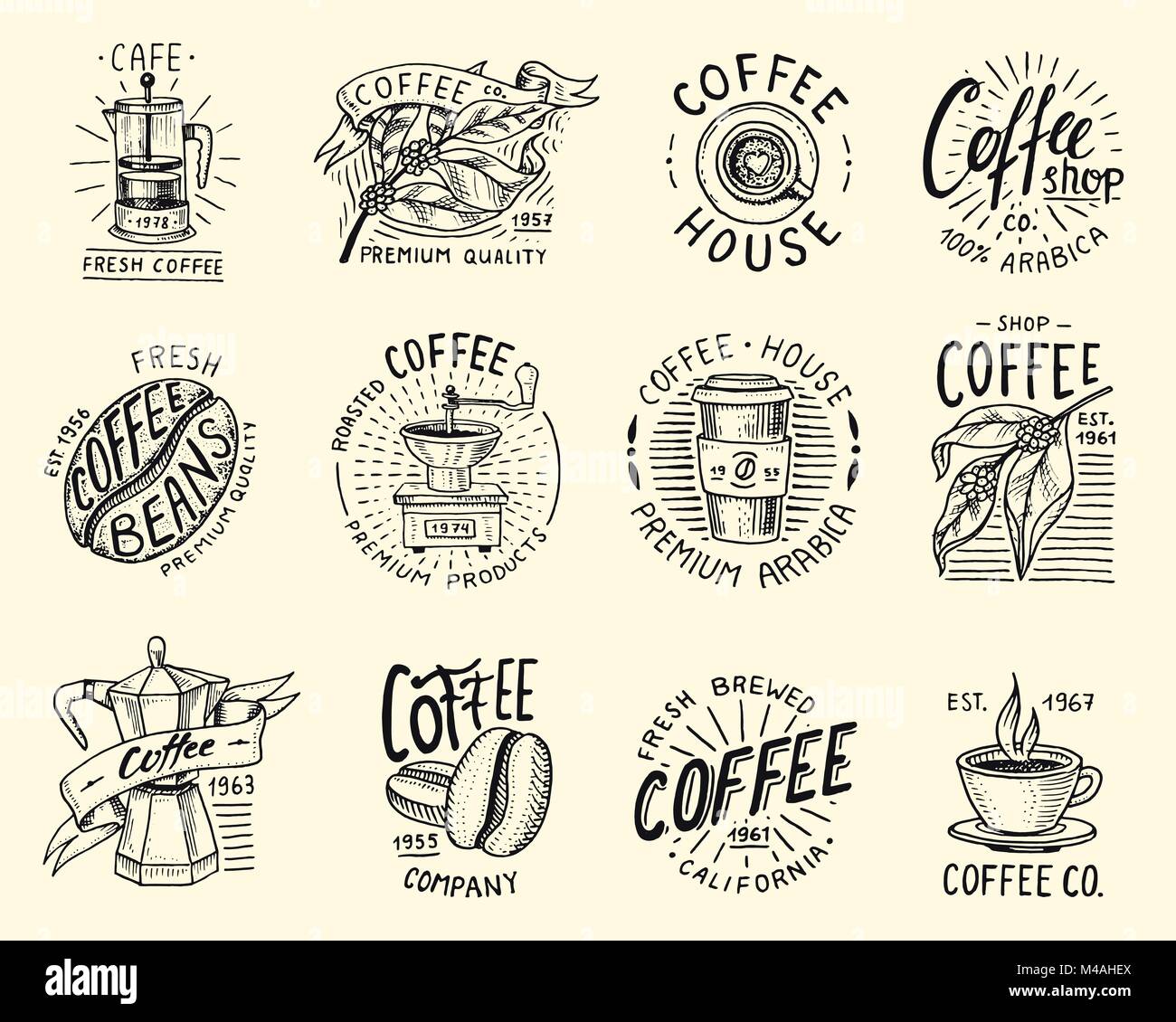 Set of coffee logos. modern vintage elements for the shop menu. Vector