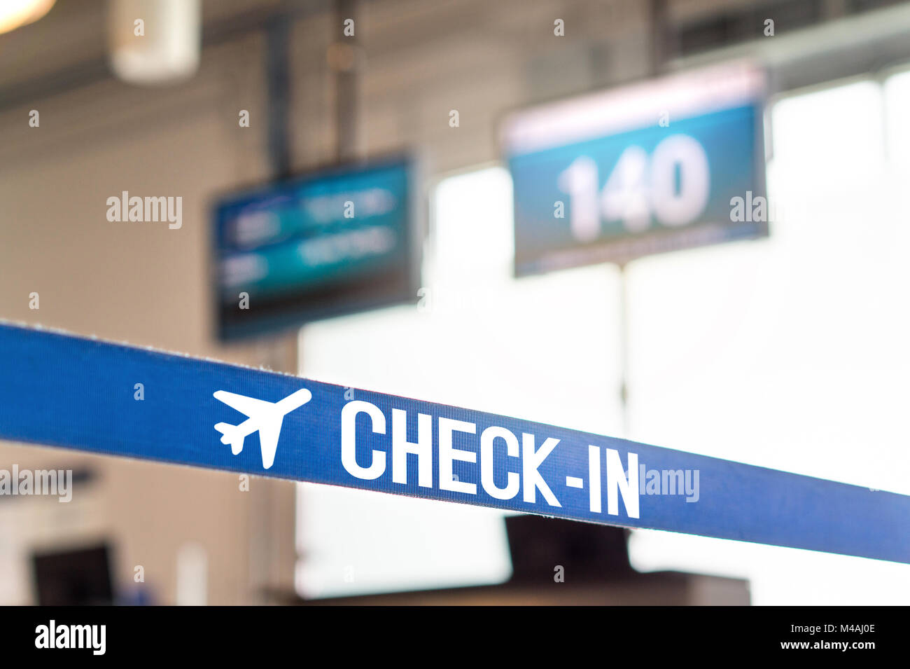 Check in desk at airport. Customer service counter in terminal. Stock Photo