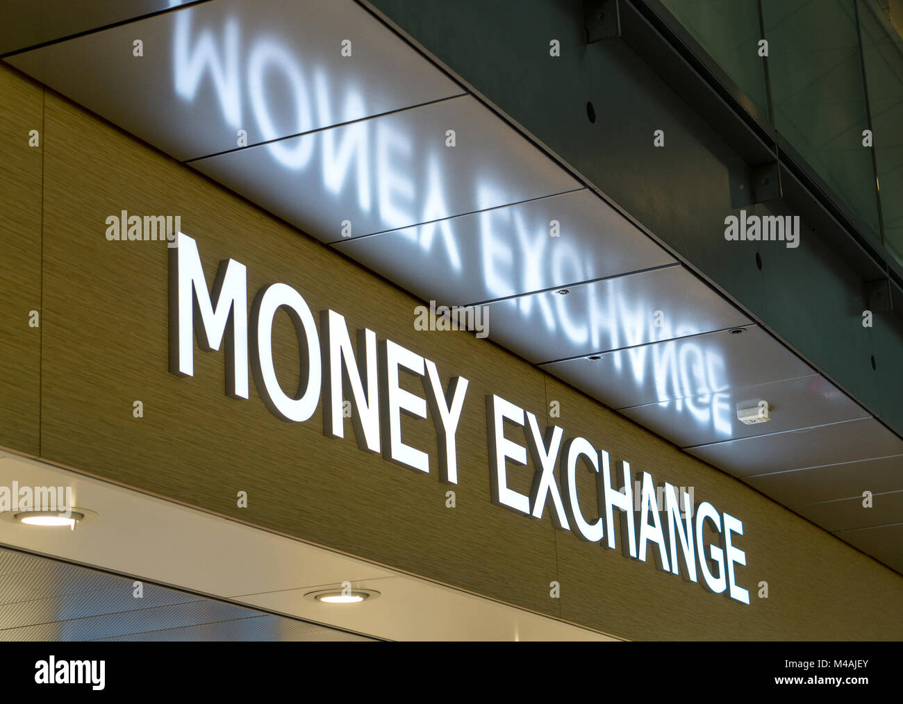 Money exchange office for changing currency. Stock Photo
