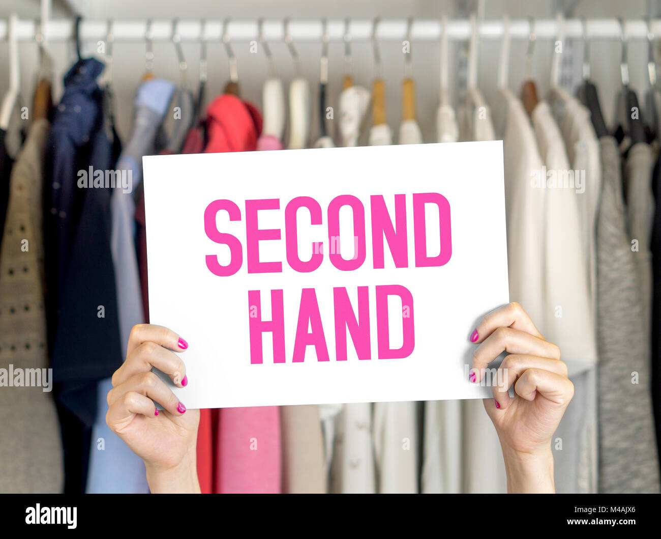 Second hand clothing shop. Stock Photo