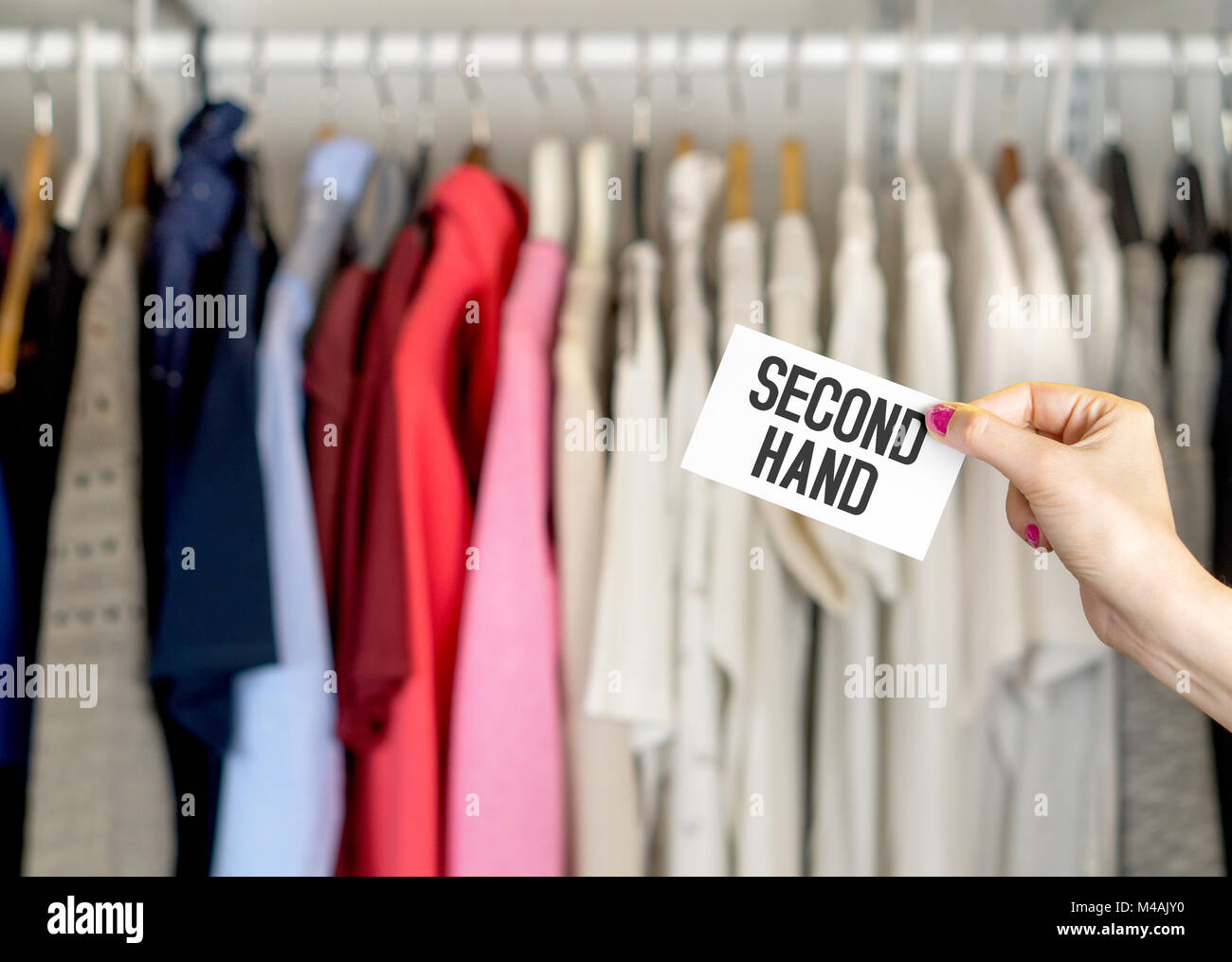 Second hand clothing shop. Stock Photo