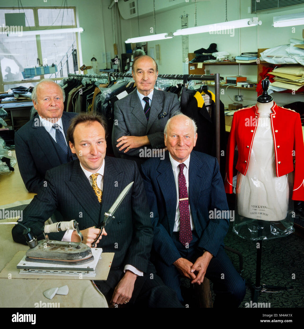 Lord Bernard Weatherill, back right, in his Saville Row tailors atelier, workshop,  in 1992, Stock Photo