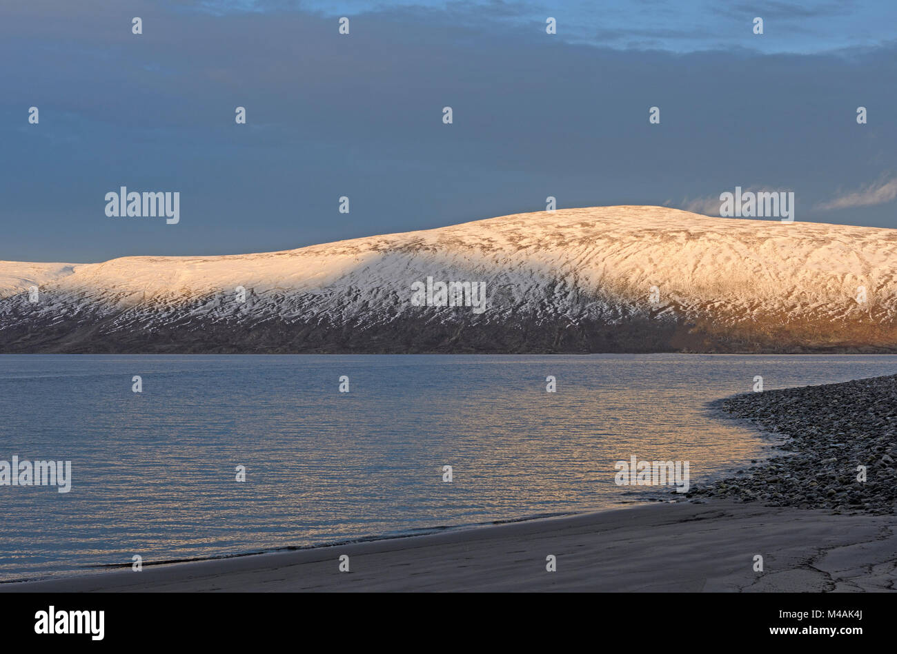 Evening Light on a High Arctic Shore in Sunneshine  Bay on Baffin Island in Nunavut, Canada Stock Photo