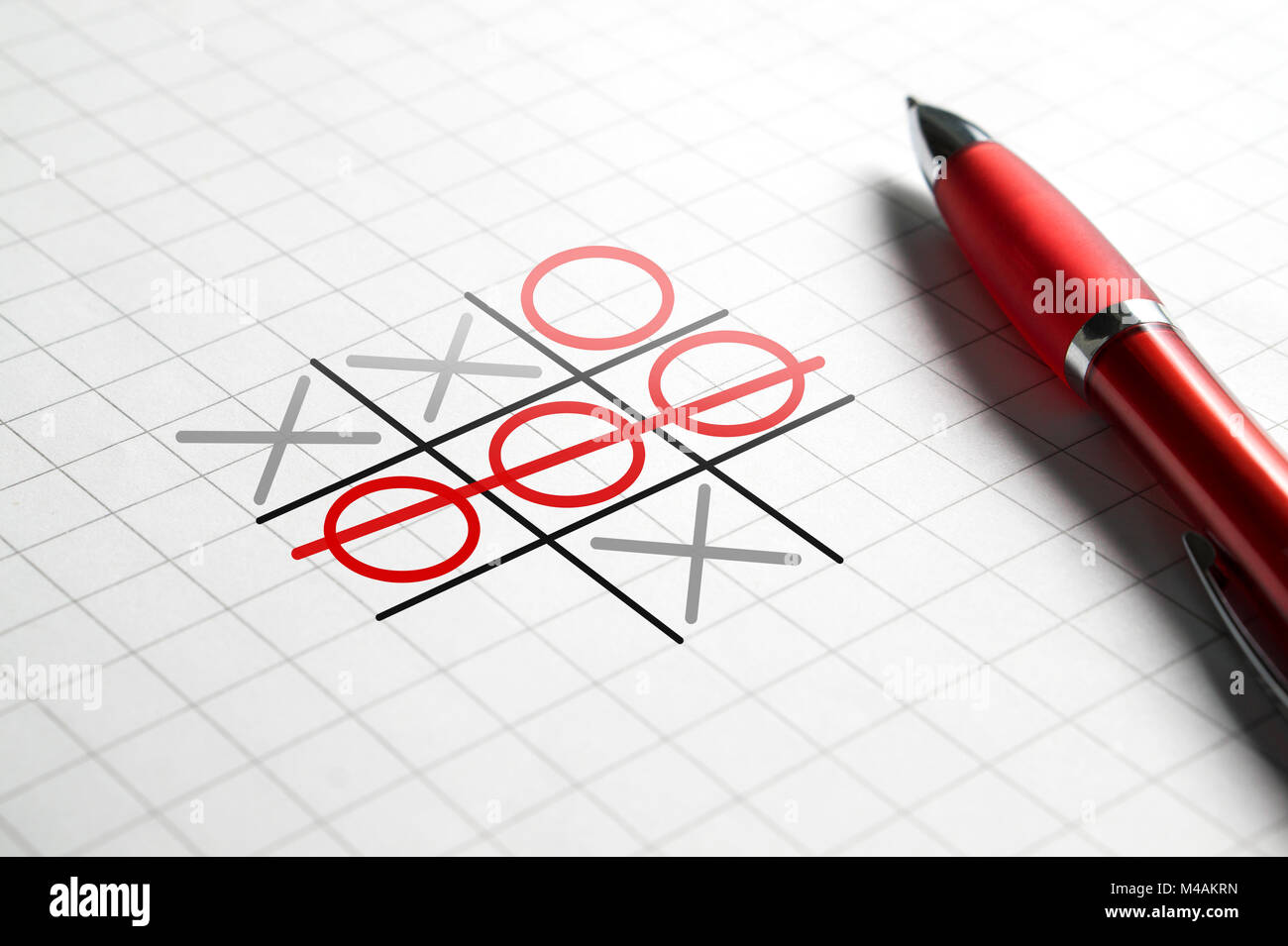 Tic tac toe game. Noughts and crosses. Paper and pen. Winning and success concept. Stock Photo