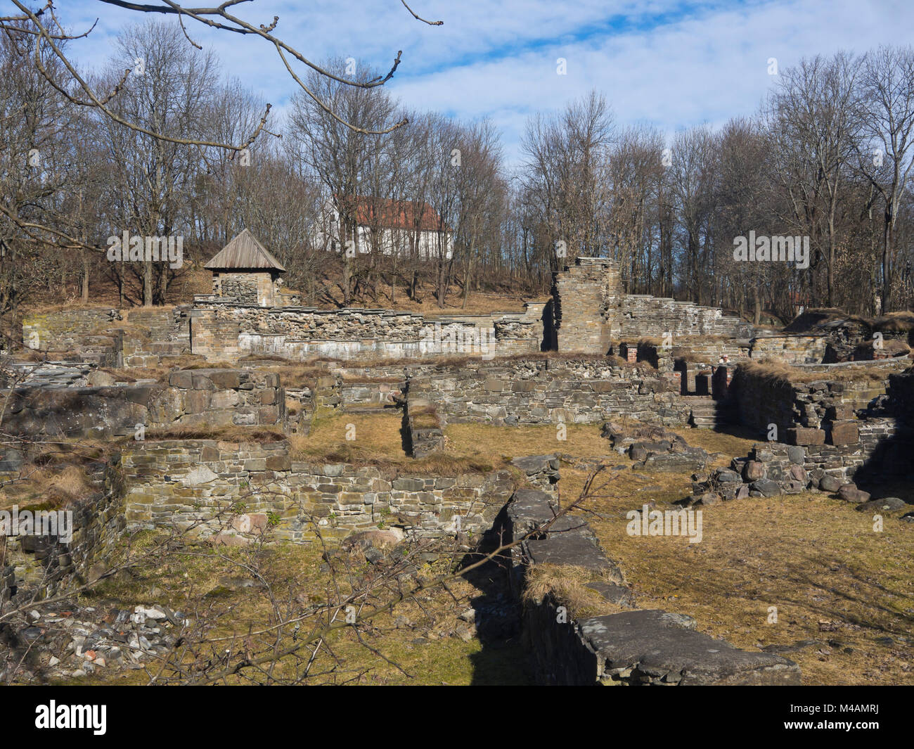 Partially restored stone walls of the monastery Hovedøya kloster on an  island in the Oslo Fjord Stock Photo - Alamy