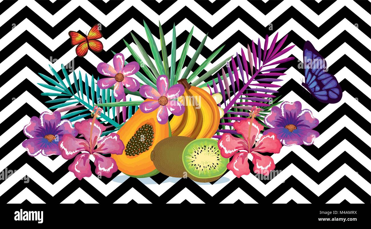 Tropical Flower And Fruits With Abstract Background Desktop Computer