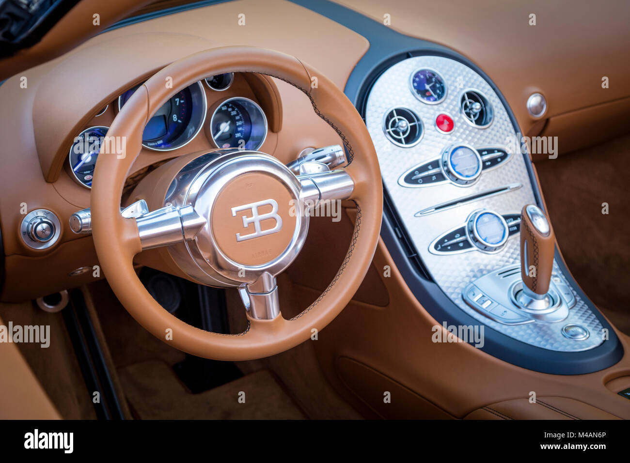 2012 Bugatti Veyron Grandsport 16:4 (a $2,000,000 price tag) on display at the 'Cars on 5th' autoshow, Naples, Florida, USA Stock Photo