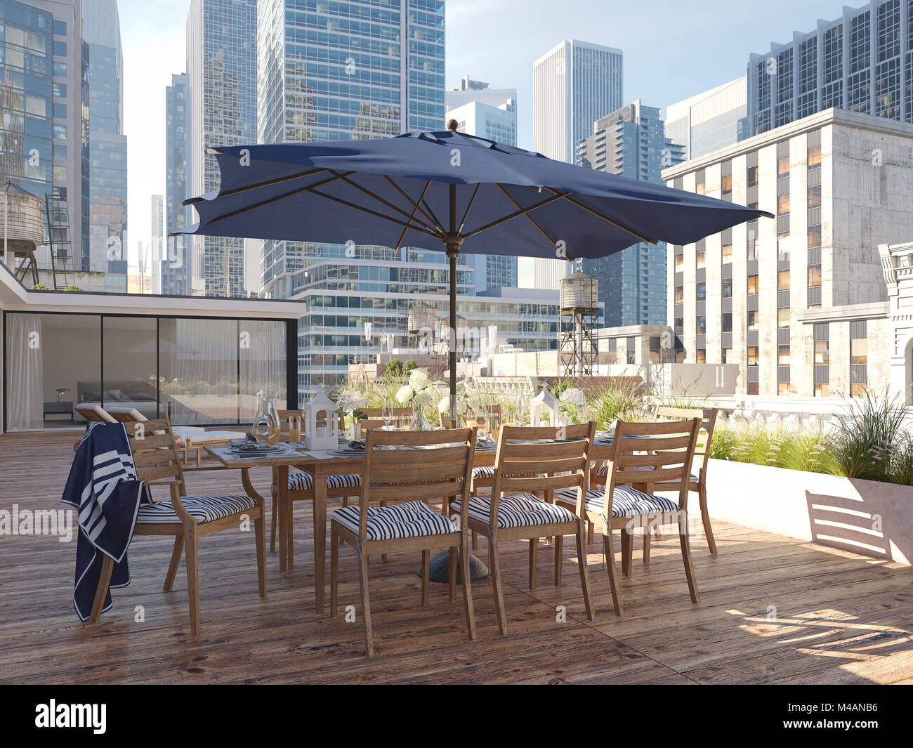 3d rendering. penthouse terrace in a big city Stock Photo - Alamy