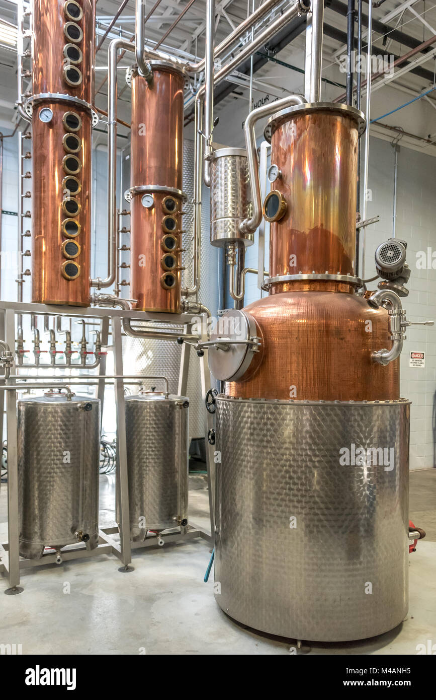 Custom made copper distillery equipment at Topo Organic Spirits