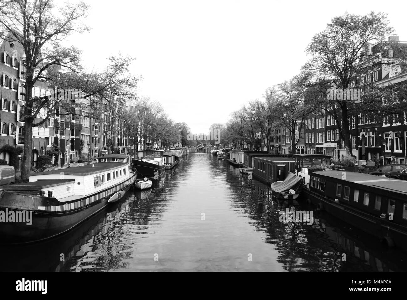 Canal of Amsterdam, black and white Stock Photo