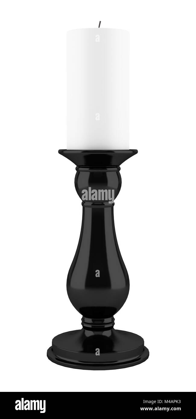 black candlestick with candle isolated on white background Stock Photo
