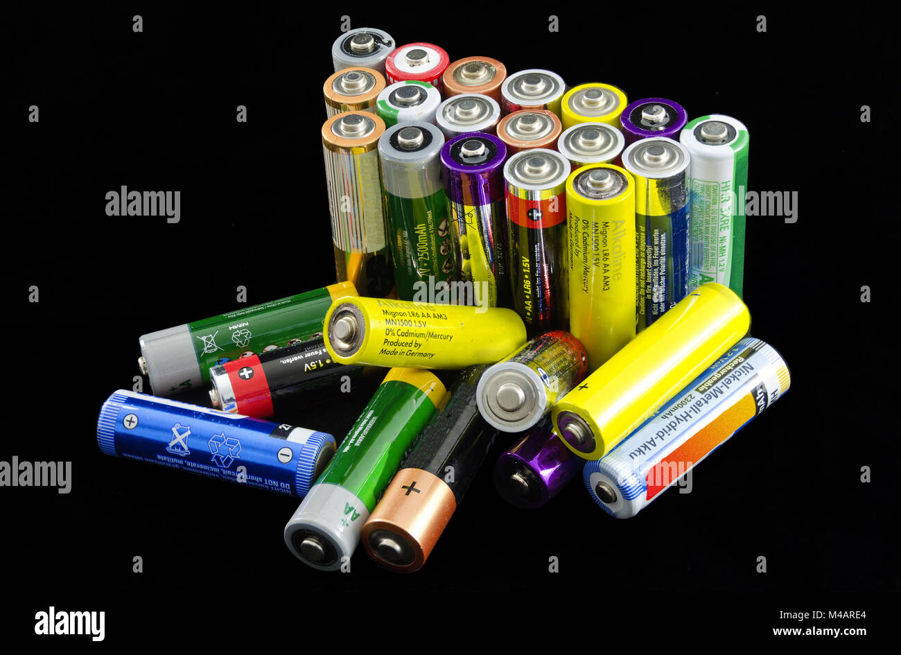 used batteries and rechargeable cells Stock Photo