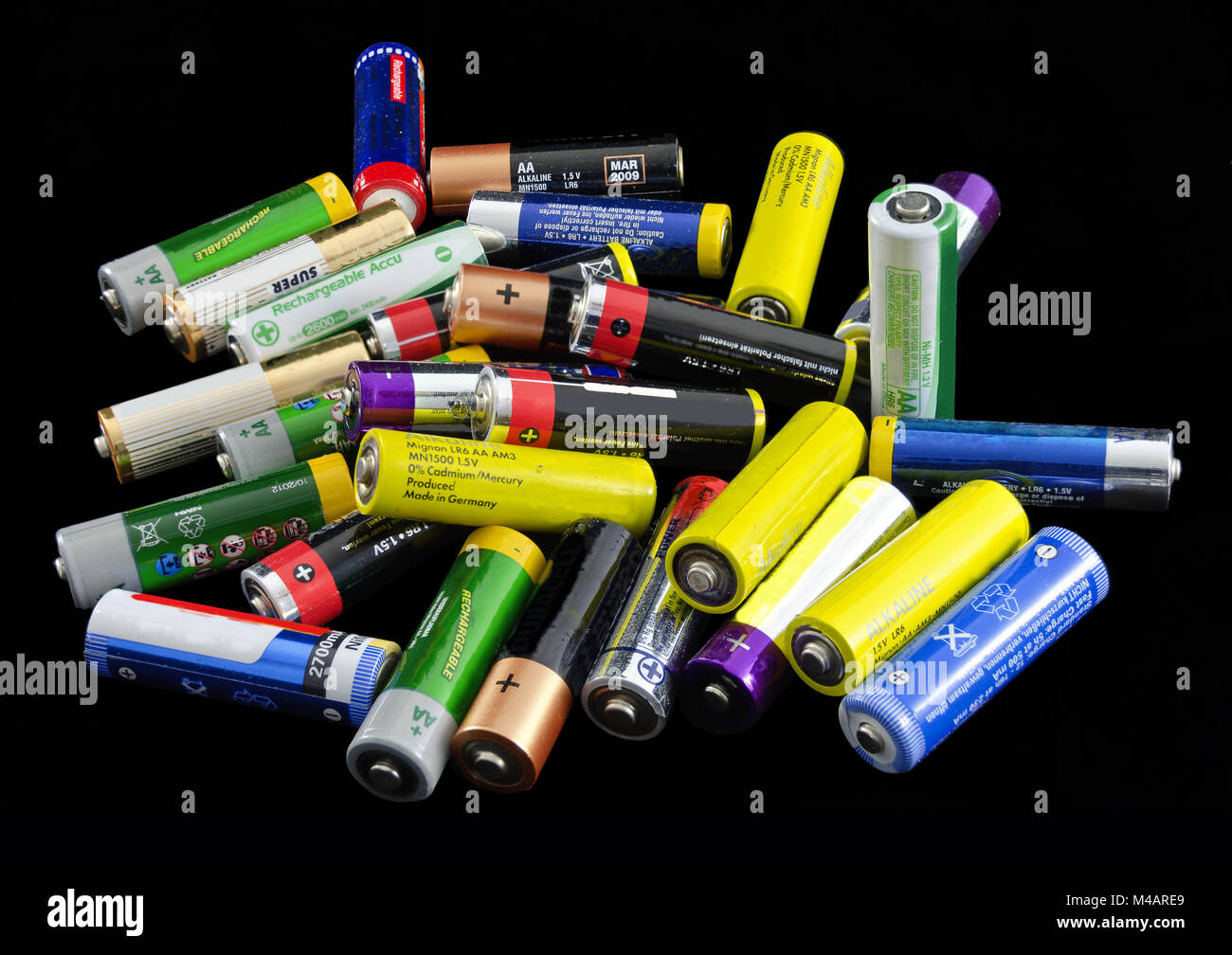 batteries and rechargeable cells Stock Photo